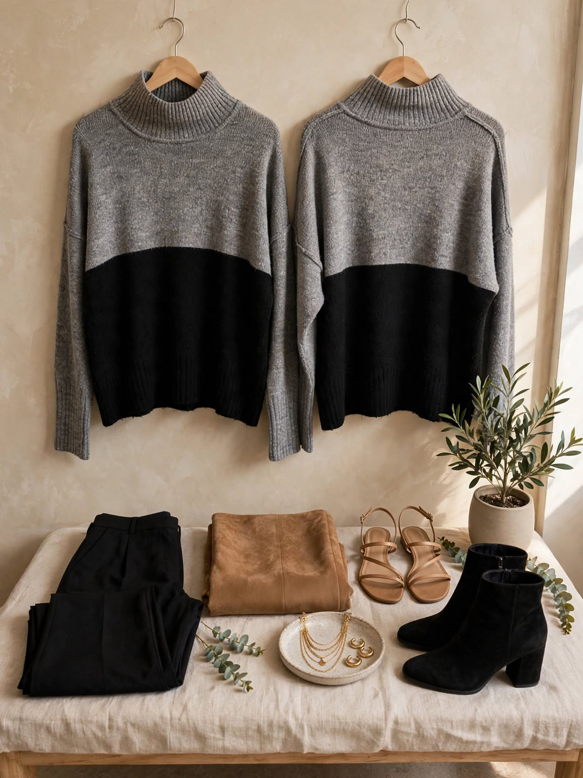 Woolworths Edition Grey & Black Colour-Block Turtleneck Sweater - Size Small
