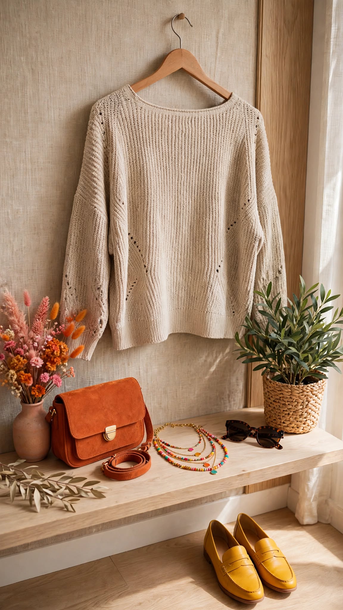 Woolworths Beige Chunky Knit Slouchy Sweater - Size Medium