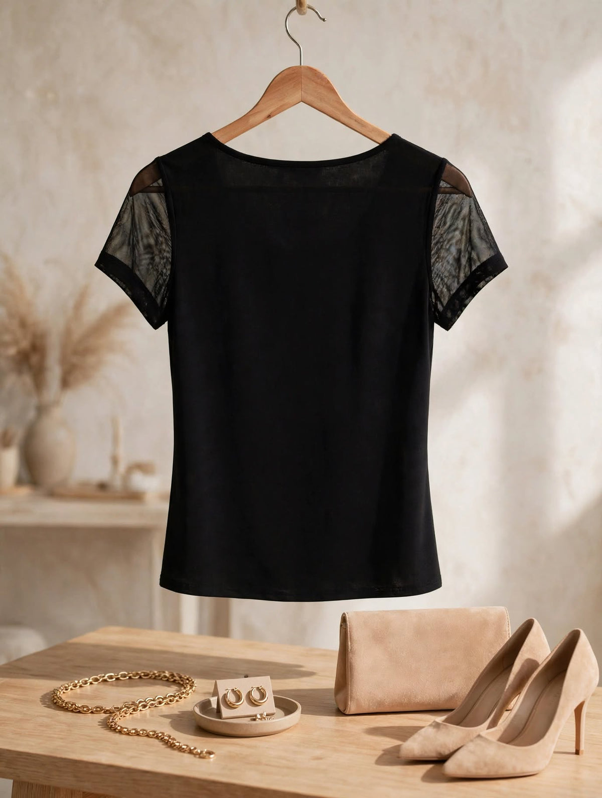 Black Rhinestone Sheer Mesh Embellished Top - Size Small