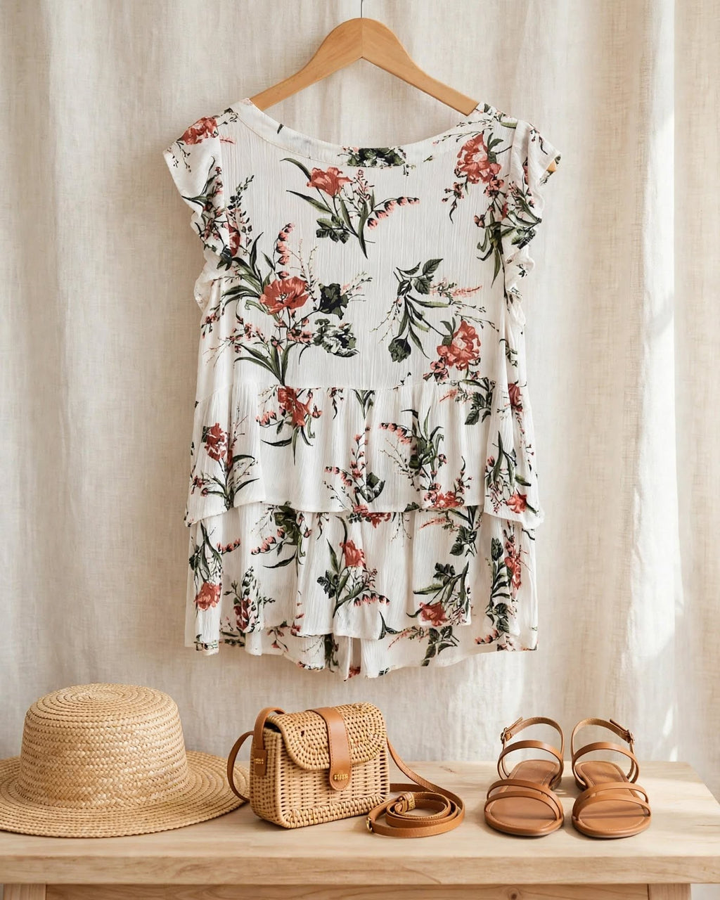 REAL Woman White Floral Sleeveless V-Neck Tiered Ruffle Blouse - Size XS