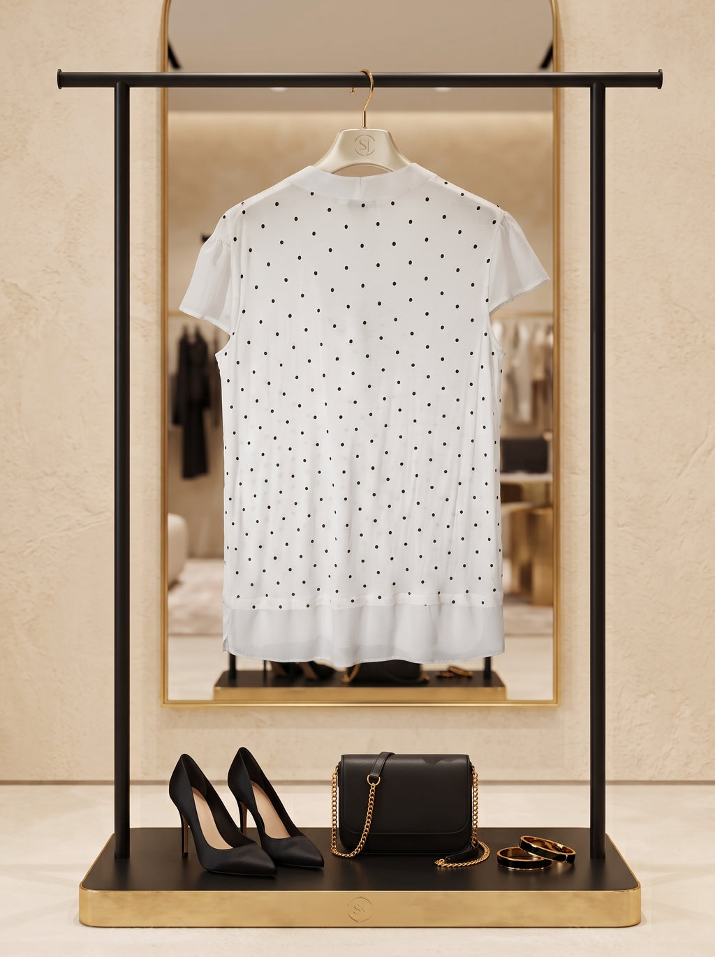 Oakridge Polka Dot Tie-Neck Blouse – Size Large