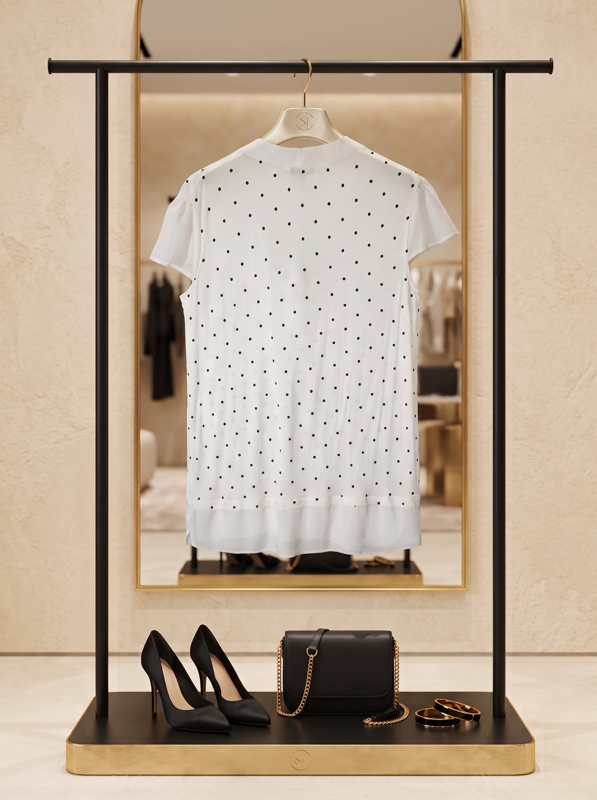 Oakridge Polka Dot Tie-Neck Blouse – Size Large