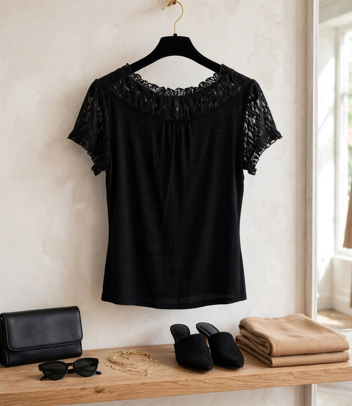 INC International Concepts Black Lace Ruffle Blouse - Size Small