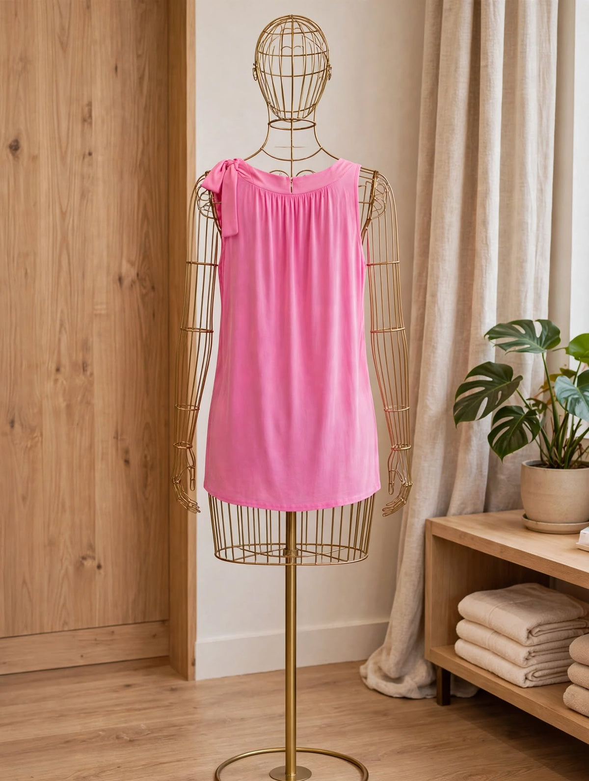 Loka Bubblegum Pink Sleeveless Bow-Tie Blouse - Size Large