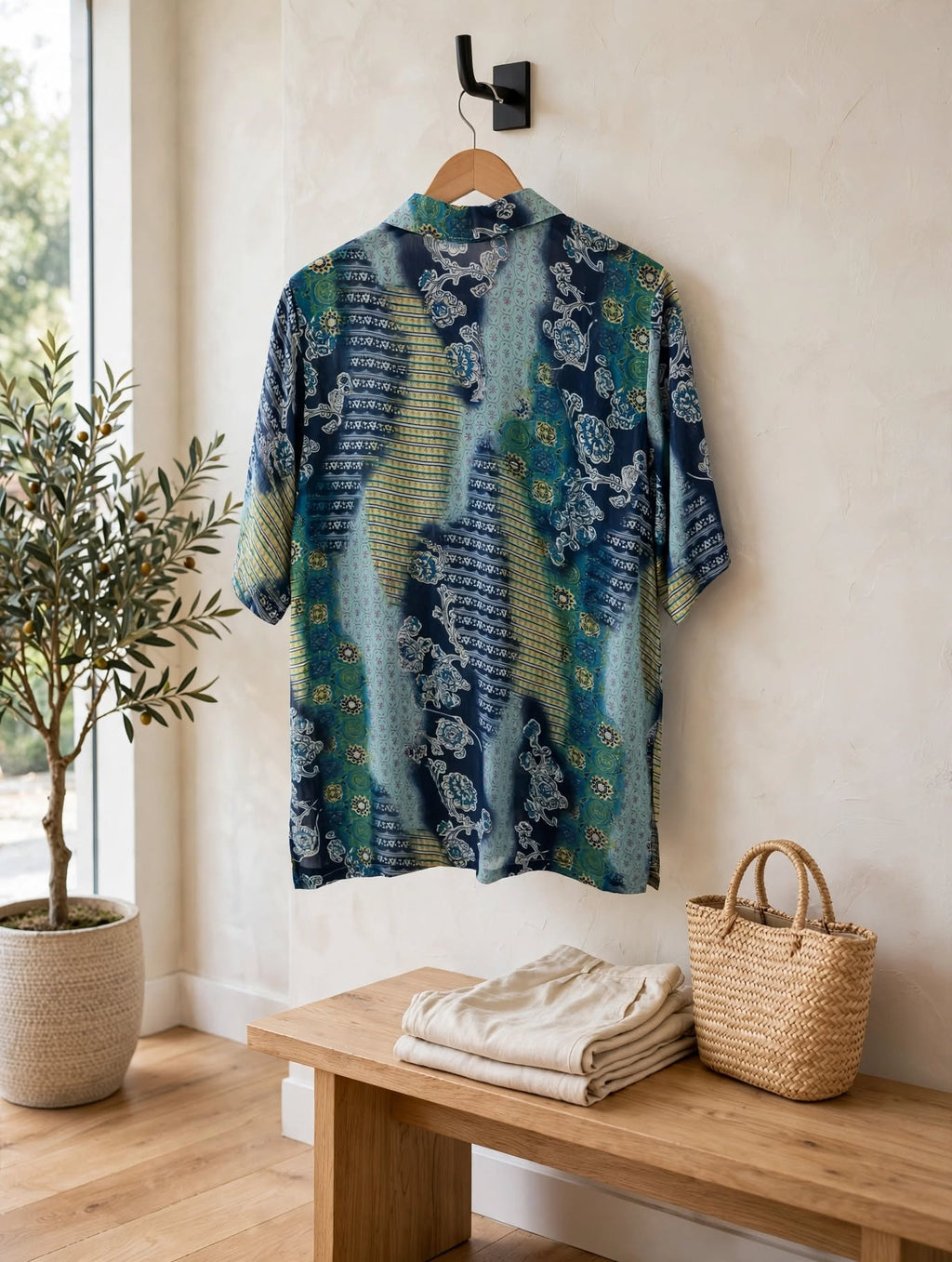KKK Blue Batik Patchwork Shirt – Size Medium