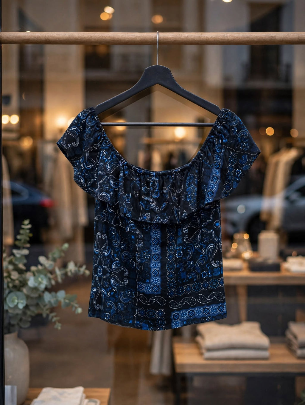 Audicity Midnight Bandana Paisley Off-Shoulder Ruffle Blouse - Size 2XL