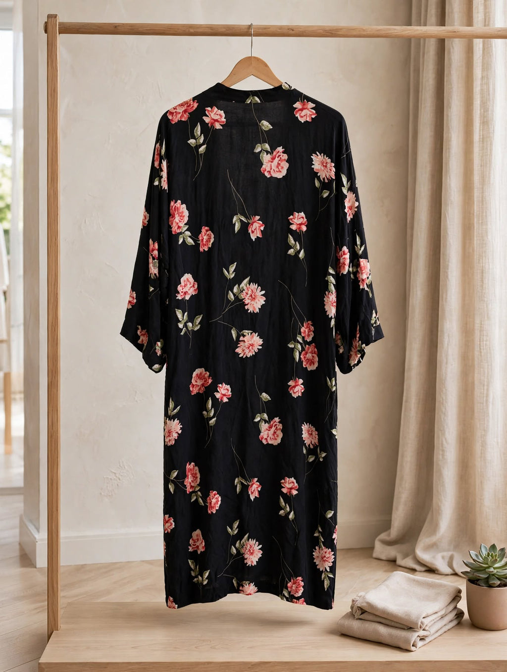 REAL Woman Black Floral Long Kimono Duster - Size 2XL