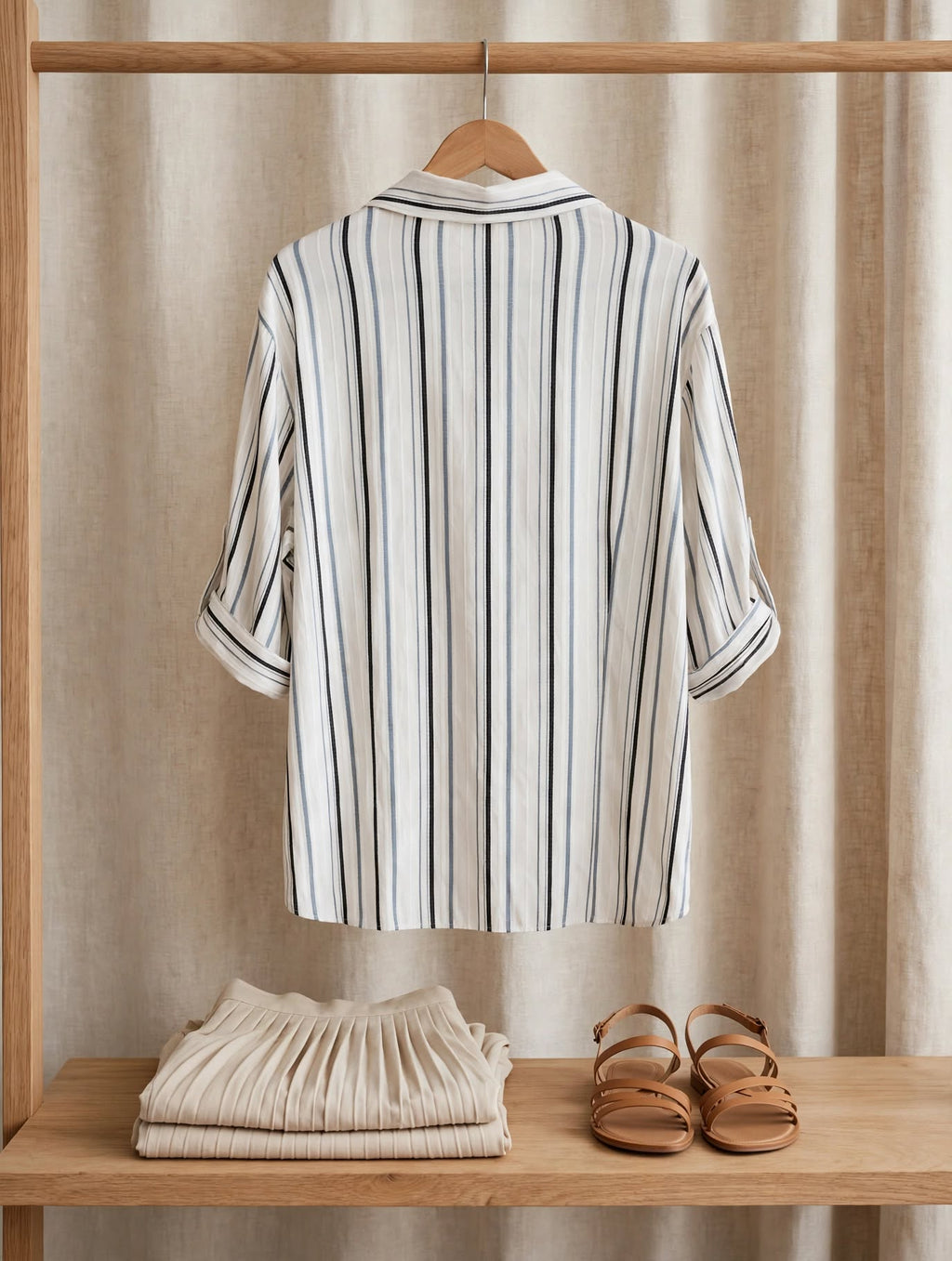 Penny C White with Black & Blue Stripes Relaxed Blouse - Size 24
