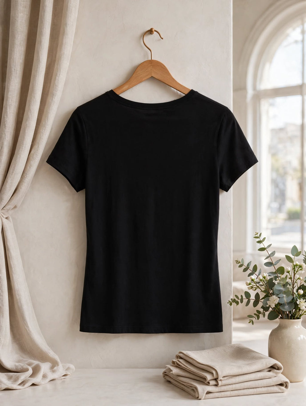 Network Black V-Neck Essential T-Shirt - Size 14 / 38