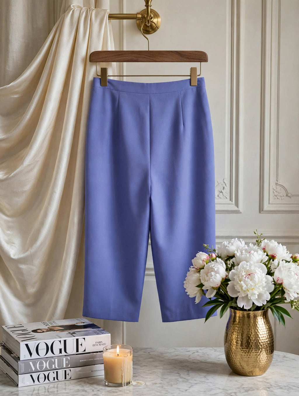 Judy's Pride Periwinkle Purple Wide-Leg Cropped Summer Pants - Size 42