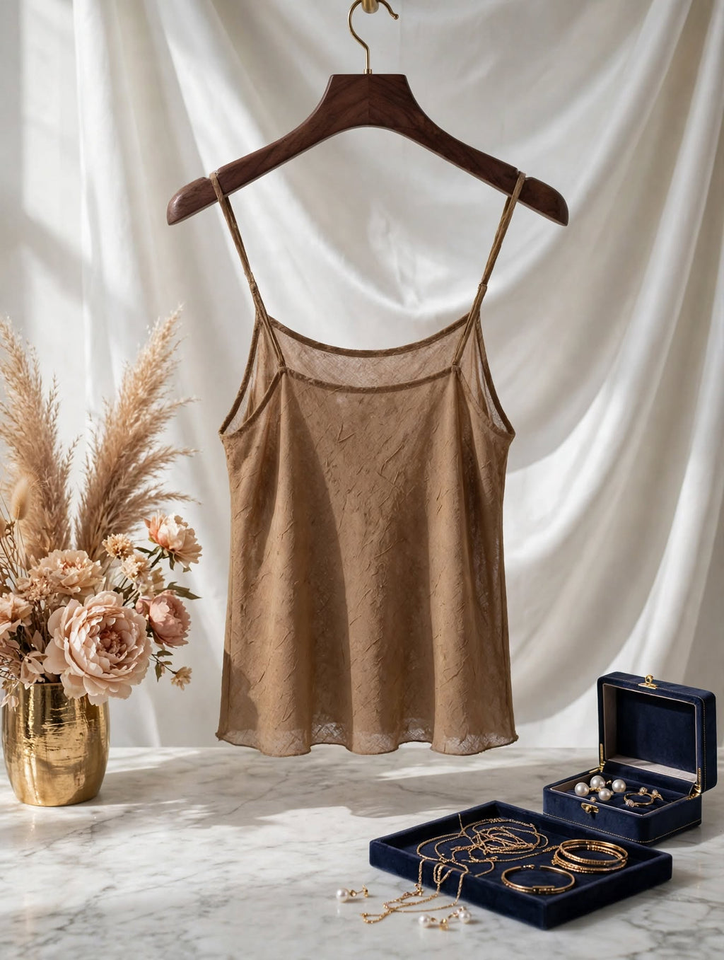 Judy's Pride Light Brown Sheer Crinkle Cami Top - Size 42