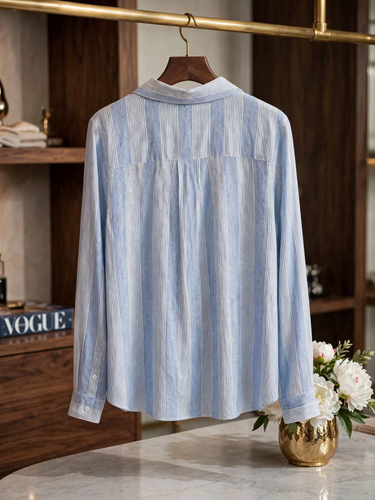 Truworths Light Blue and White Striped Cotton Linen Blouse - Size 18