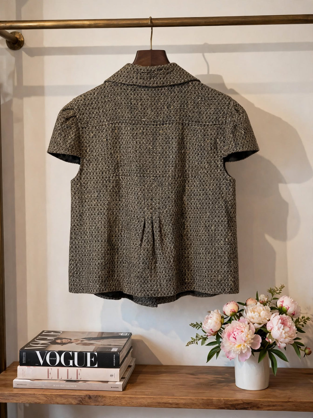 Topshop Grey-Brown Tweed Cape Blouse - Size 14