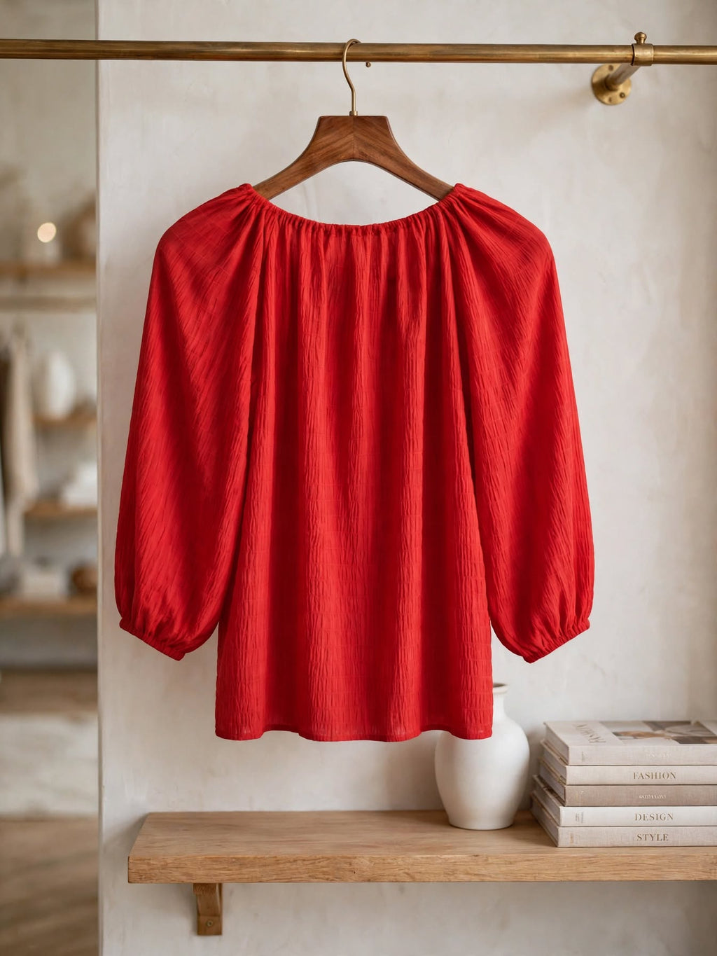 Shein Red Peasant Tie Blouse - Size XS