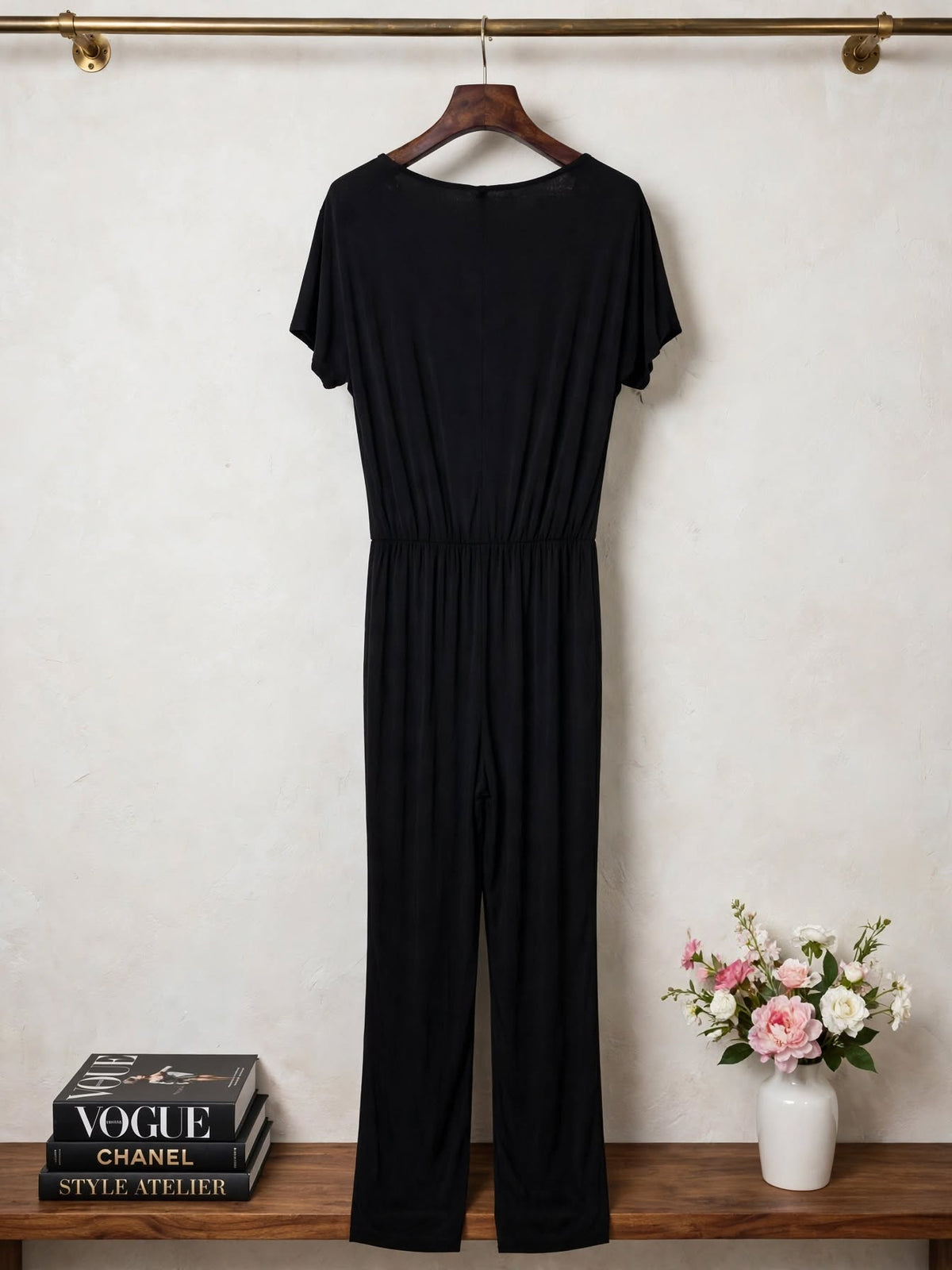 Donna Claire Black Sequin Shimmer Wrap Jumpsuit - Size 18