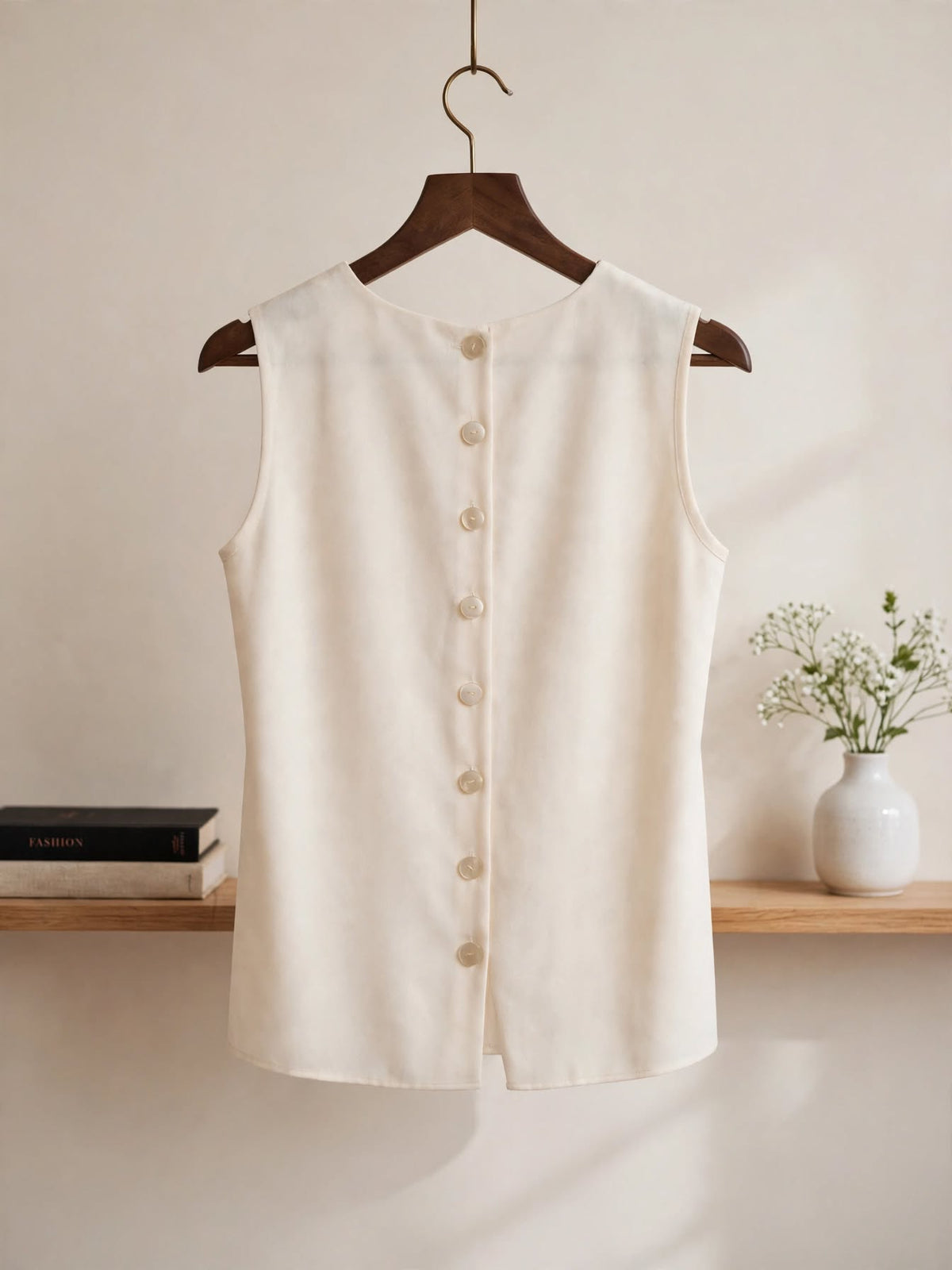 Suzette Exclusive Light Cream Lace Panel Sleeveless Blouse - Size 38
