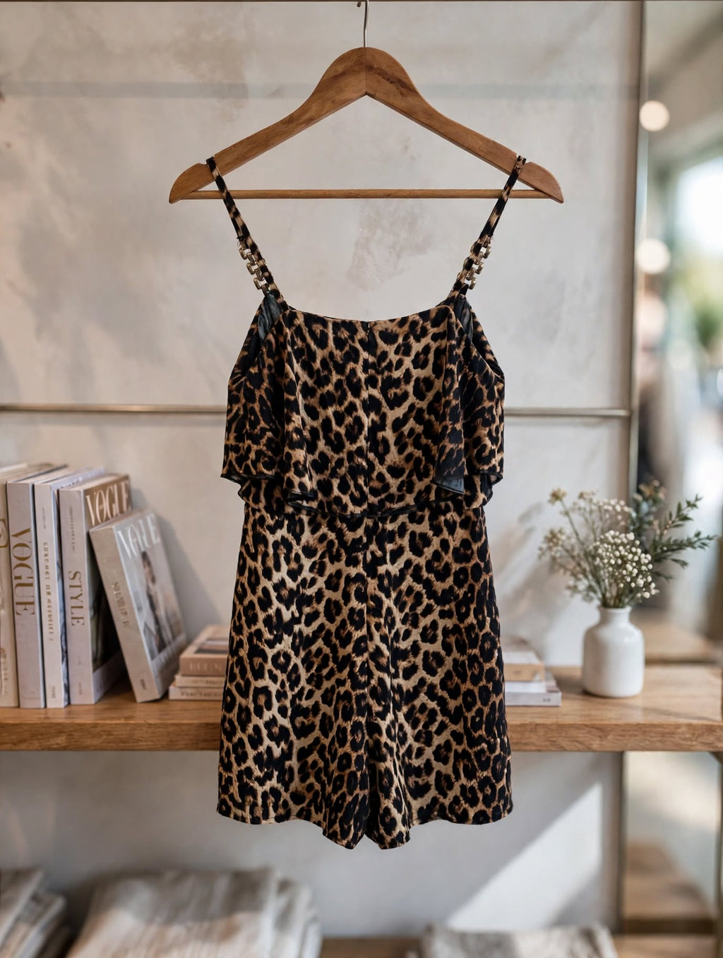 RT Leopard Print Spaghetti Strap Romper - Size Small