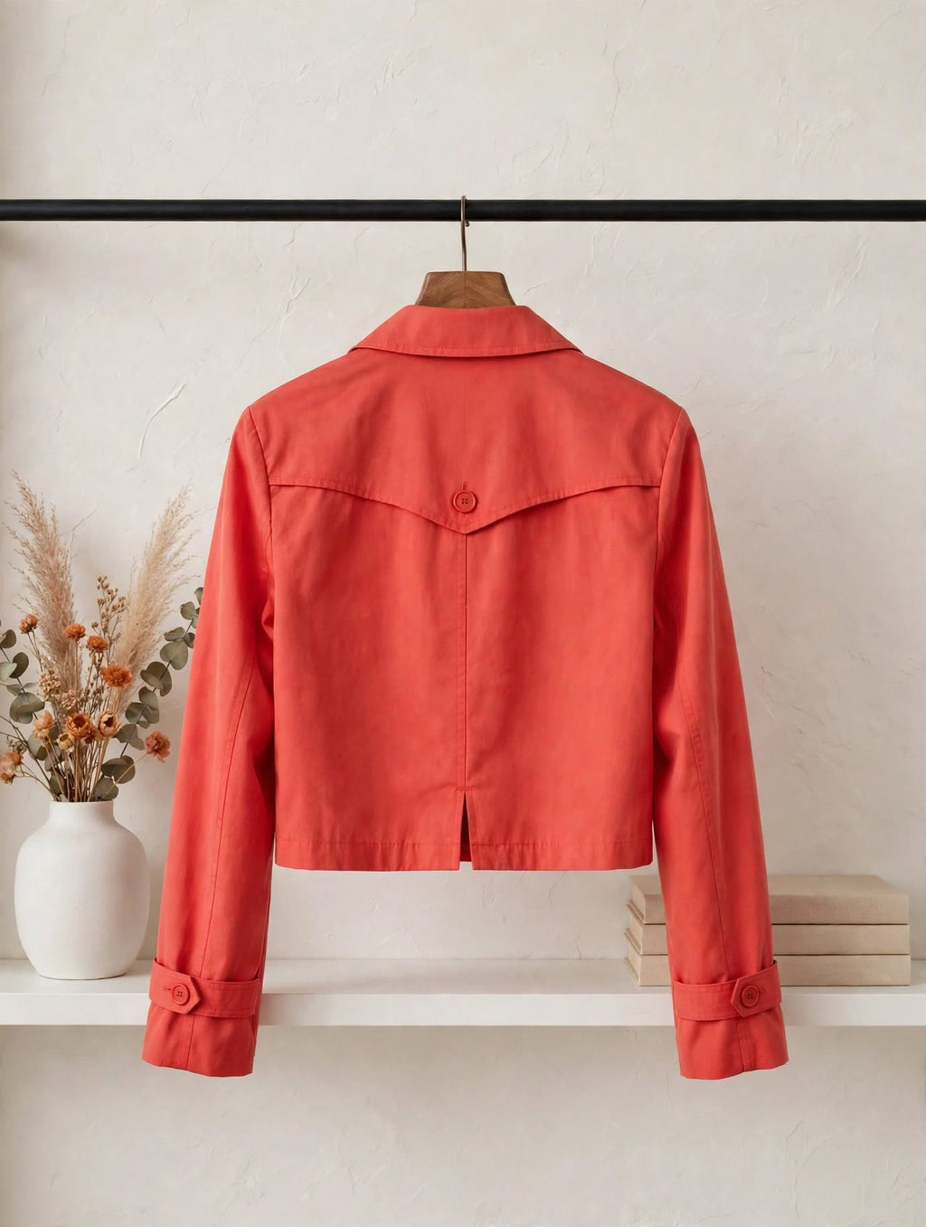 Mozaic Coral Red Cropped Trench Jacket - Size 38