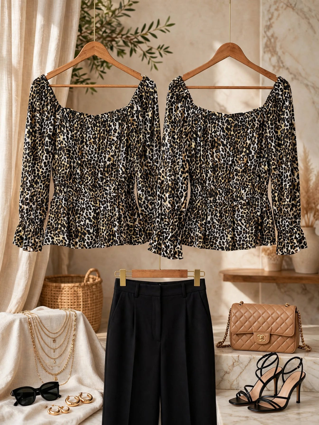 Truworths Inwear Leopard Print Off-Shoulder Peplum Blouse - Size 40