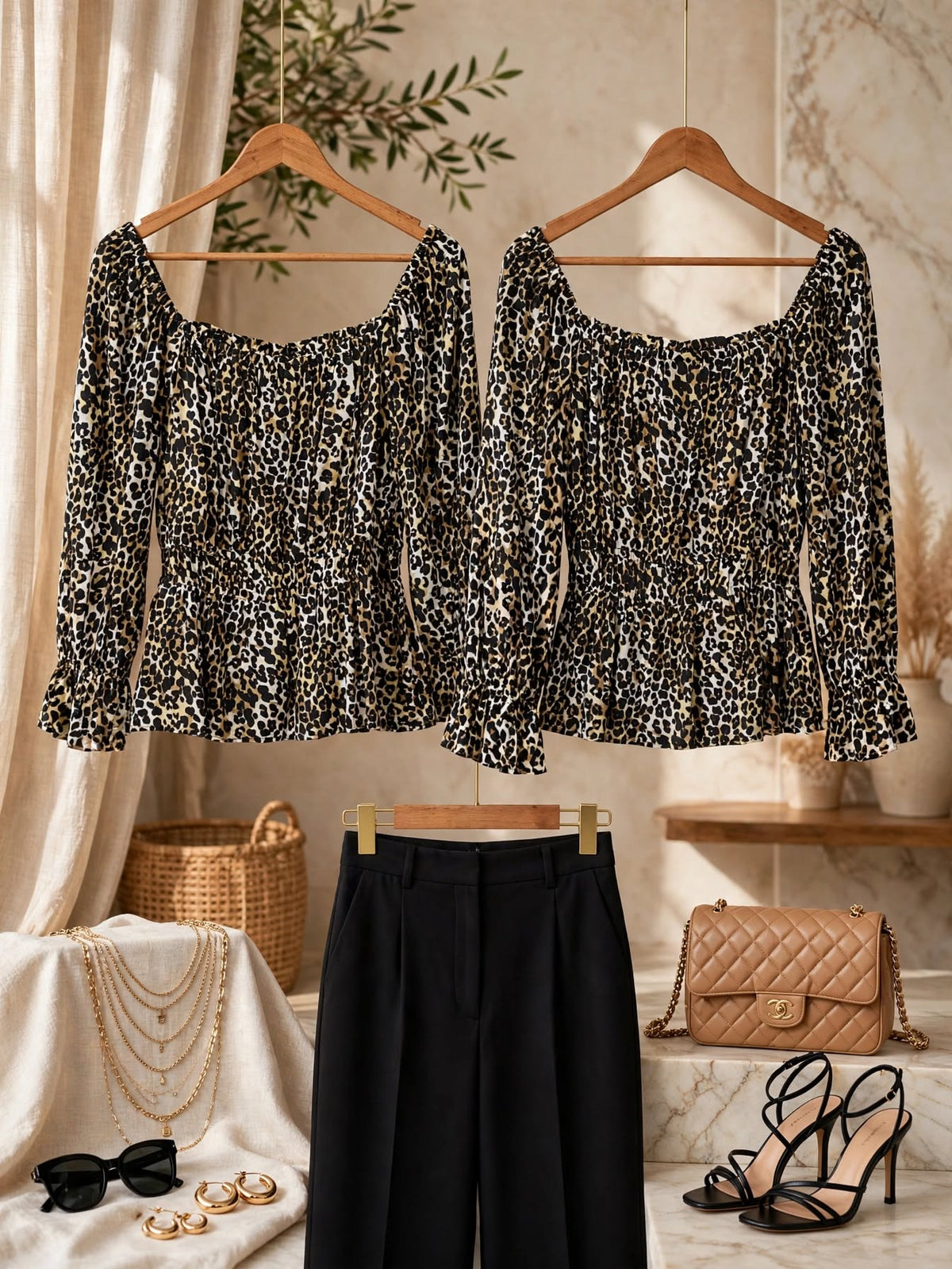 Truworths Inwear Leopard Print Off-Shoulder Peplum Blouse - Size 40