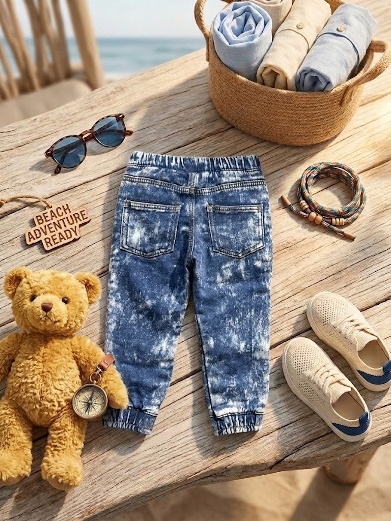 Jet Kidz Boys' Acid Wash Denim Cargo Joggers – Size 2-3 Years