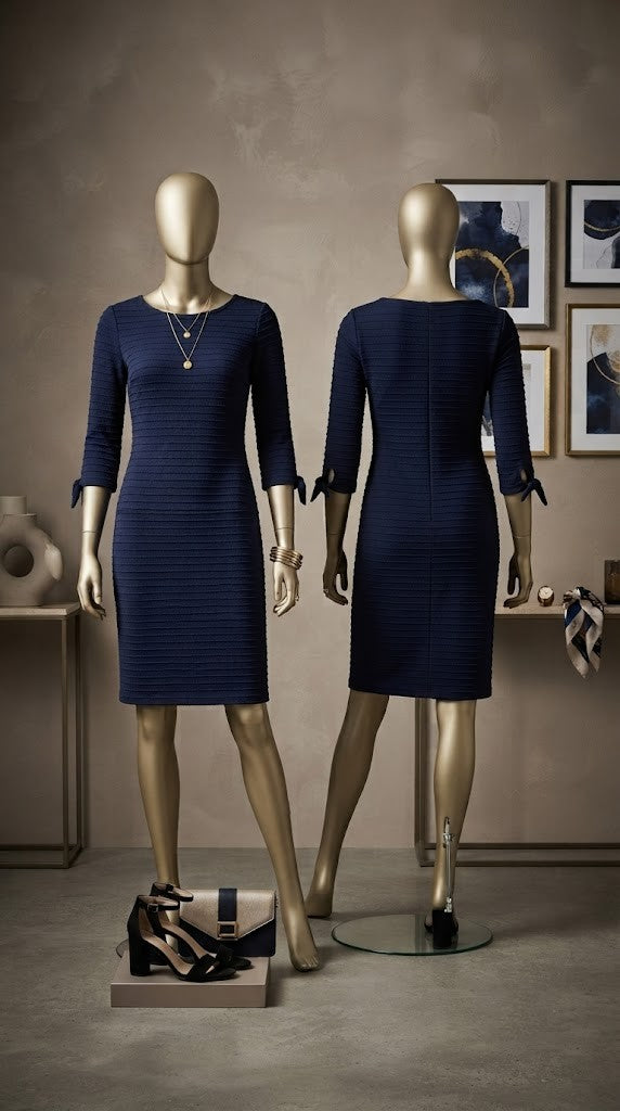 Coolgenes Navy Ribbed 3/4 Sleeve Midi Dress – Size 36
