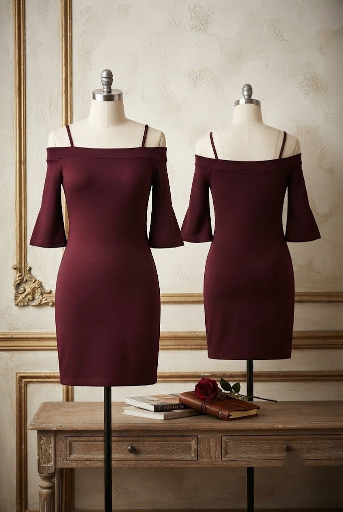 "Girls Just Want To Have Fun" Off-The-Shoulder Burgundy Dress – Size 13-14