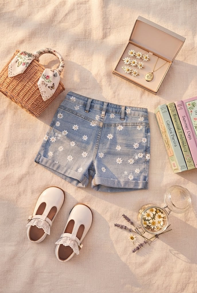 Pre-Loved Woolworths Cool Kids Daisy Print Denim Shorts – Girls Size 6