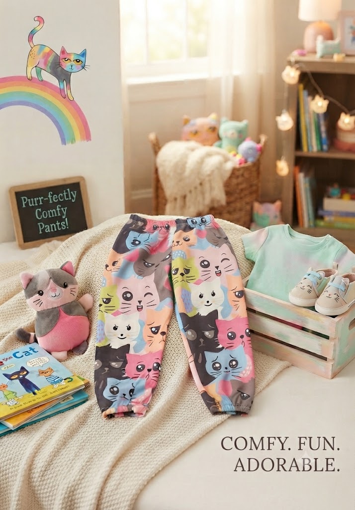 Adorable Cat-Print Toddler Joggers – Size 3-4 Years (Excellent Condition)