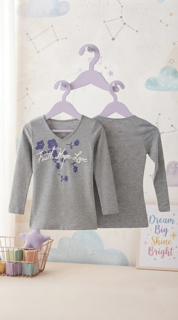 Girls' Long Sleeve "Faith Hope Love" Graphic Tee – Size 7-8 Years (Excellent Condition)