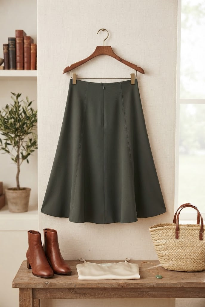 Woolworths A-Line Midi Skirt - Olive Green - Size 38