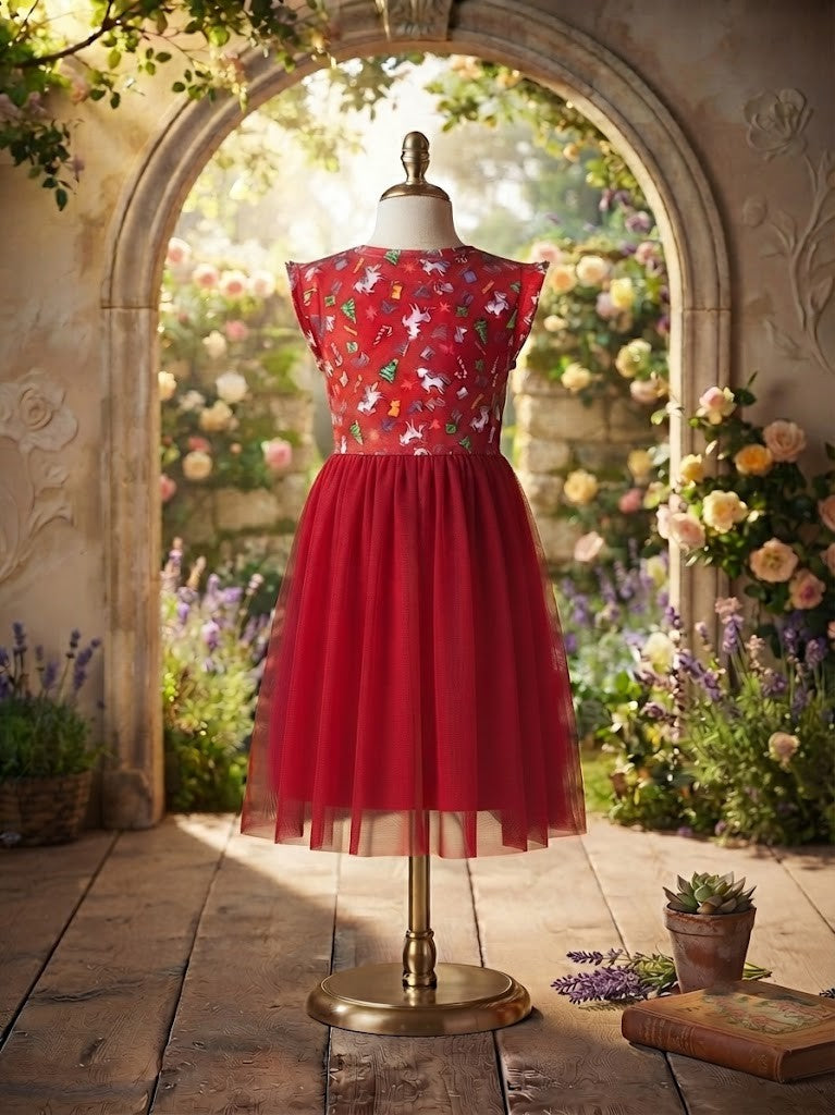 REAL Kids Brand Unicorn & Holiday Print Tulle Dress – Size 11-12 Years