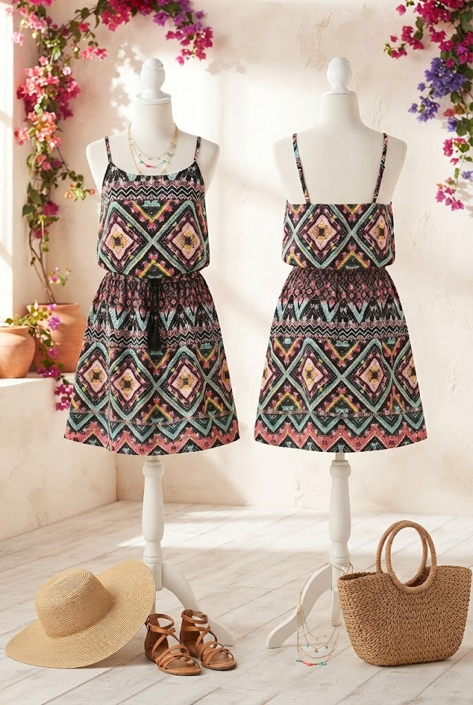 Free 2BU Geometric Print Sleeveless Dress – Size Small – Excellent Condition