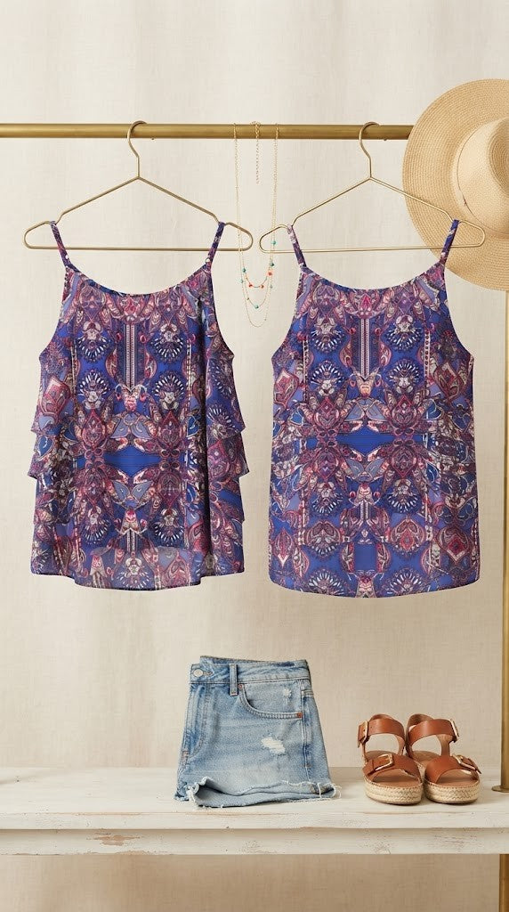Stylish Cotton On Paisley Print Ruffle Cami - Size XS