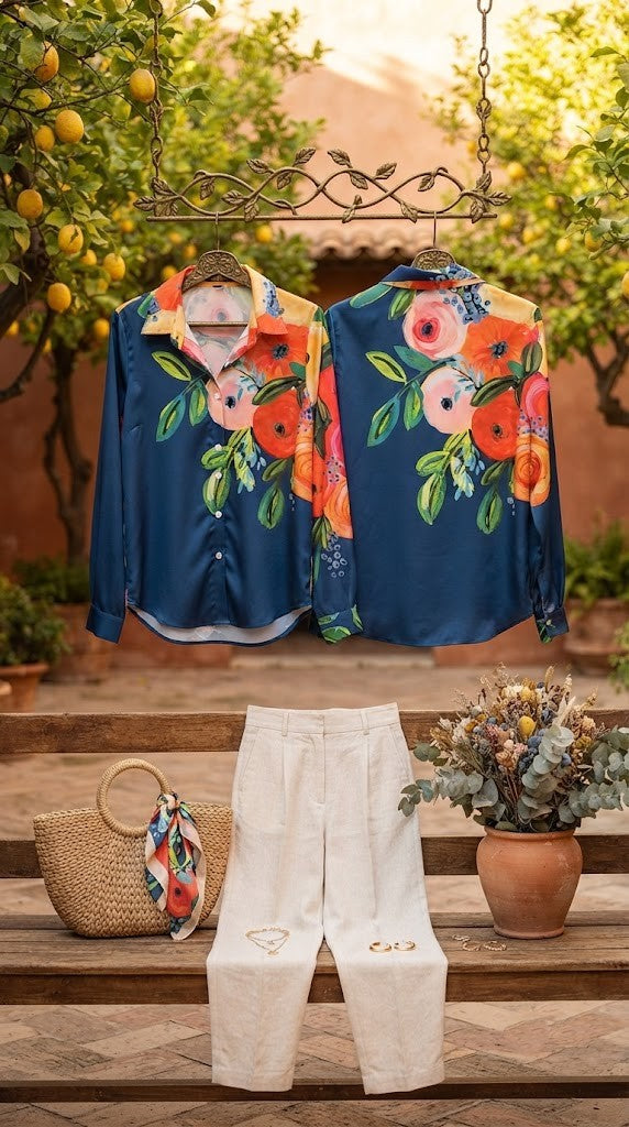 Vibrant Floral Print Long-Sleeve Blouse – Women's Medium