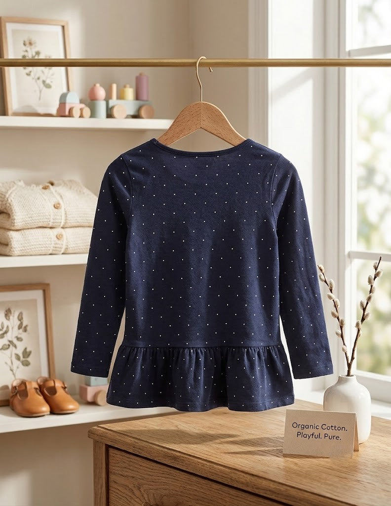 H&M Organic Cotton Long Sleeve Polka Dot Peplum Blouse - Size 6-8 Years