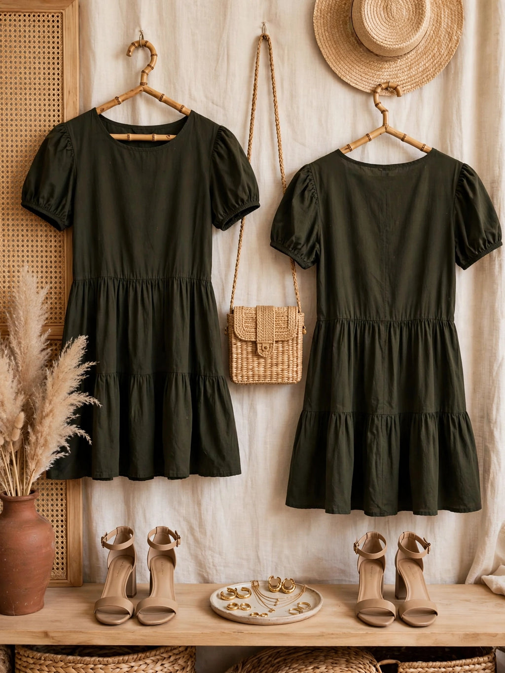Women's Olive Tiered Babydoll Inwear Mini Dress - Size 32