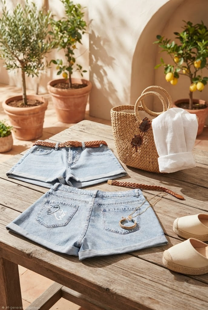 Vintage-Inspired Embroidered Denim Shorts – Size Large