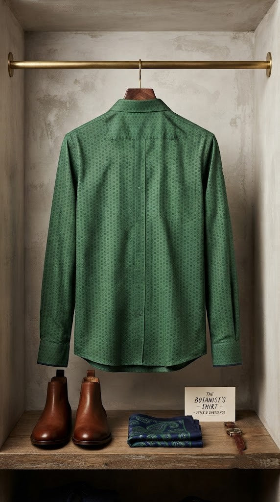 Oakridge Men's 100% Cotton Long-Sleeve Shirt - Green Geometric Pattern - Size XL