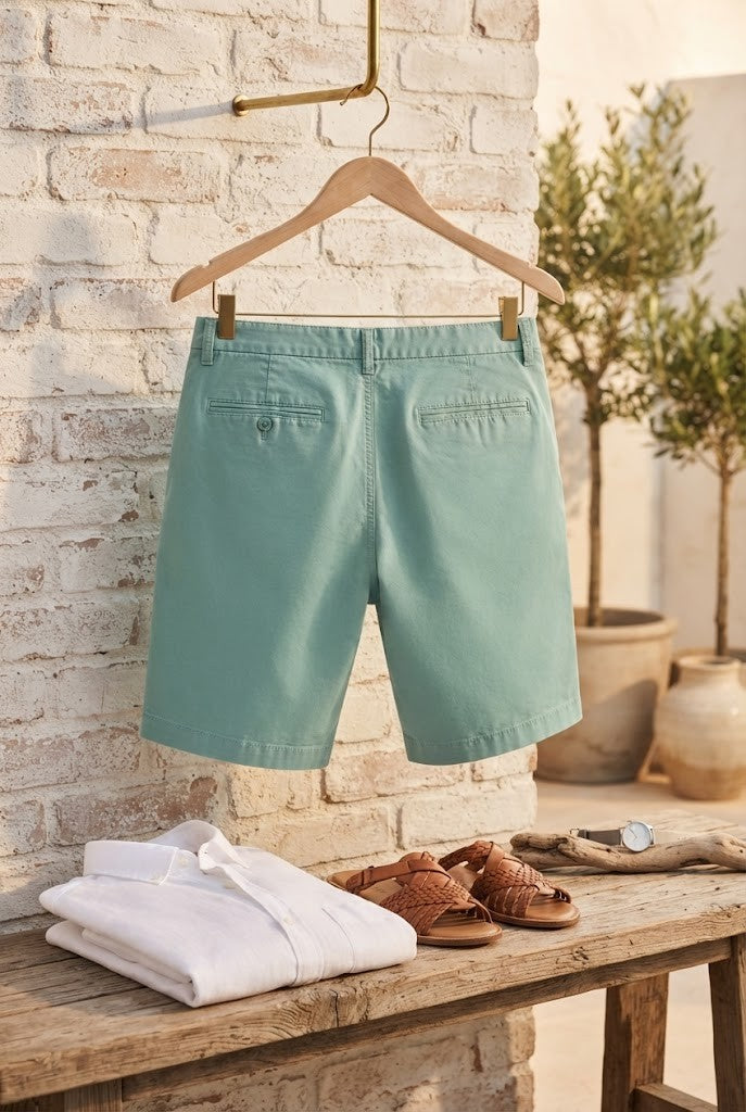 Woolworths Men’s Cotton Casual Shorts – Sage Green, Size 34