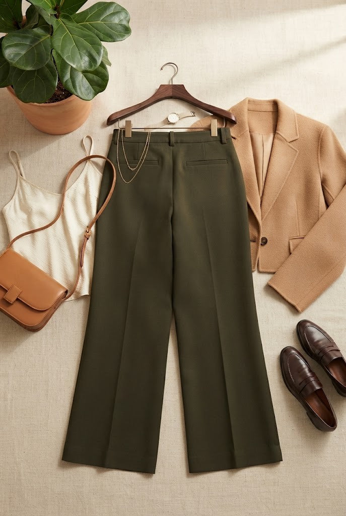 Milady's Dark Olive Green Wide-Leg Pants – Size 2XL (Excellent Condition)