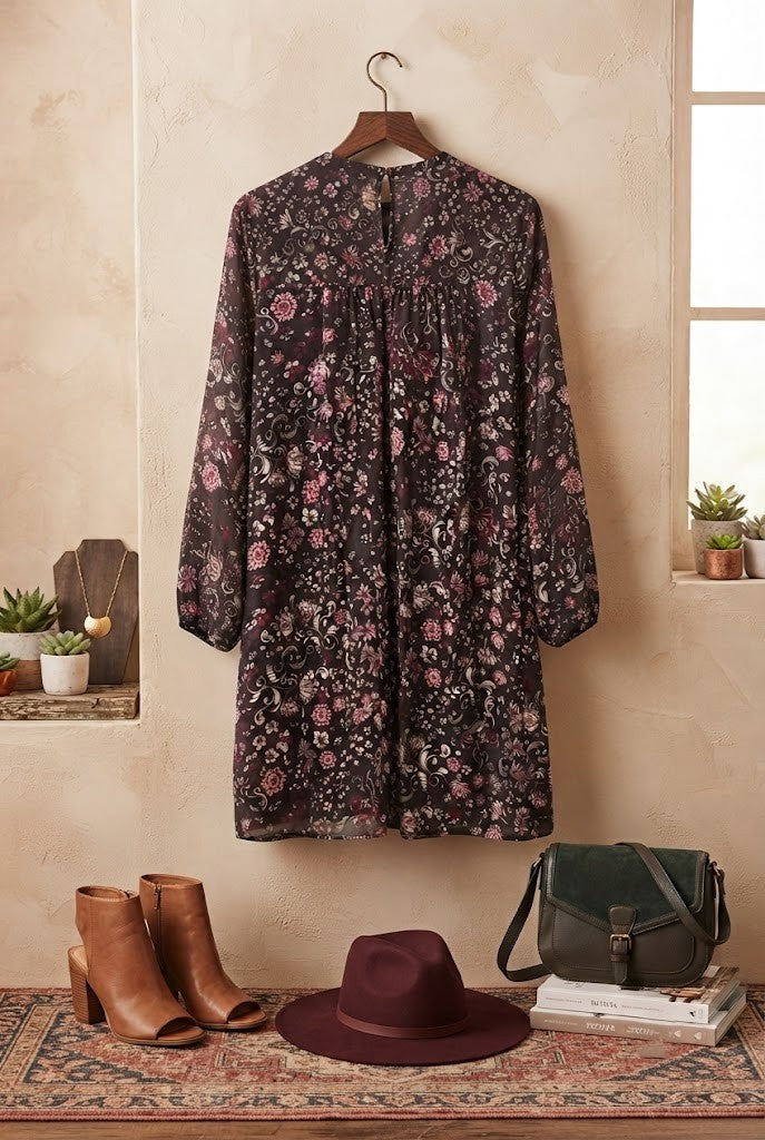 Kelso Printed Long-Sleeve Shift Dress - Size 32