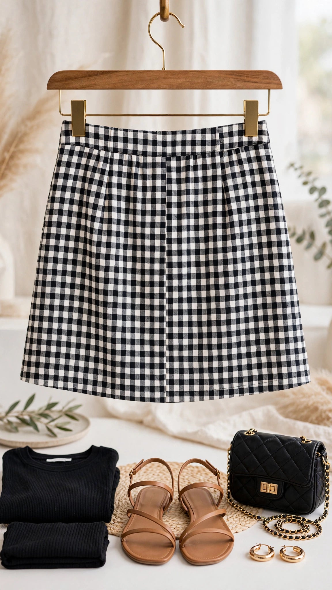 Black & White Gingham Button-Front Mini Skirt - Size 38