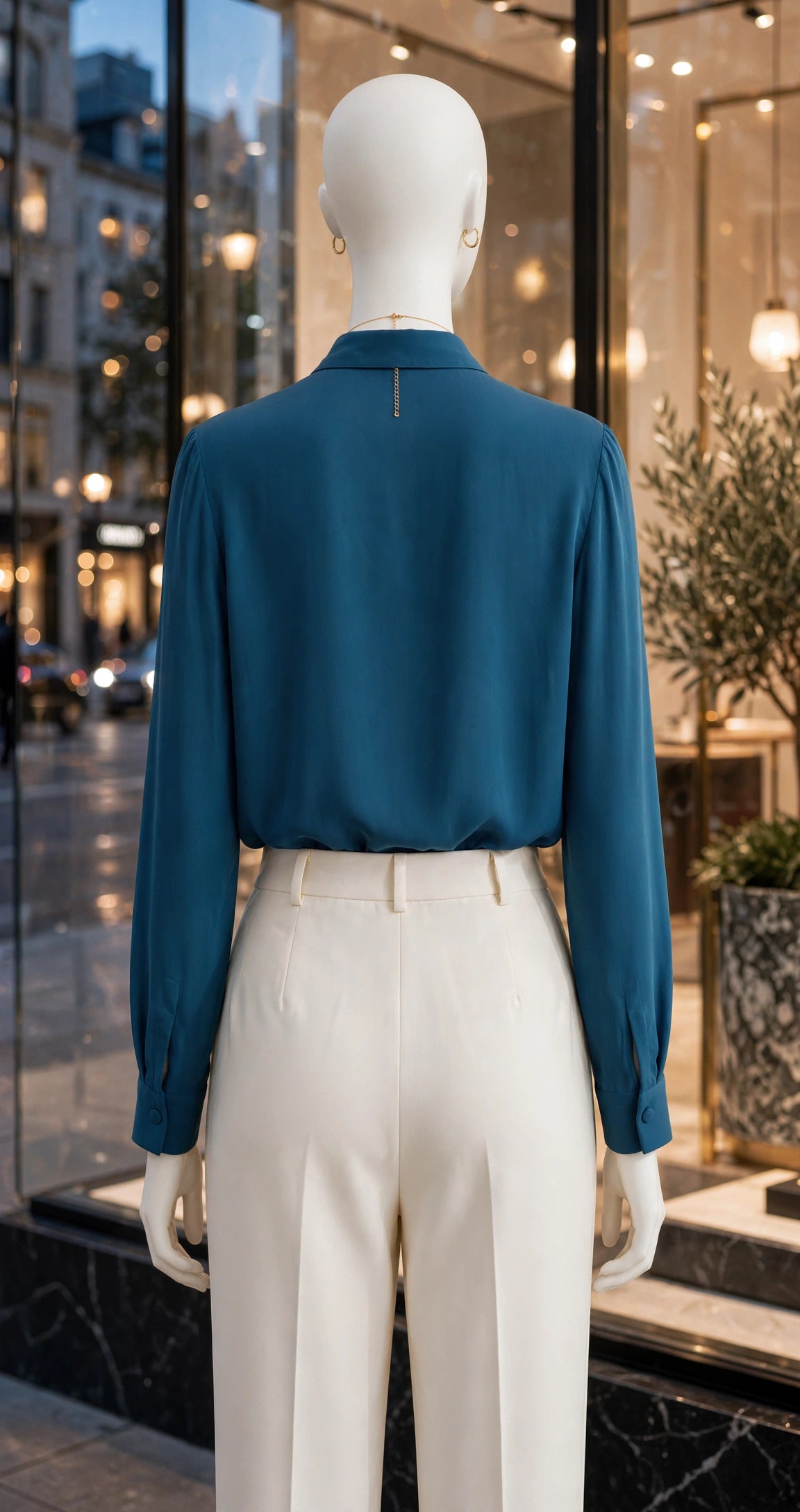 Teal Pintuck Pleat Long Sleeve Blouse Tie-Neck Bow Blouse - Size 34