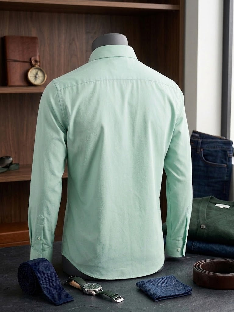 Woolworths Men’s Long-Sleeve Button-Down Shirt – Light Green, Size 43, Excellent Condition