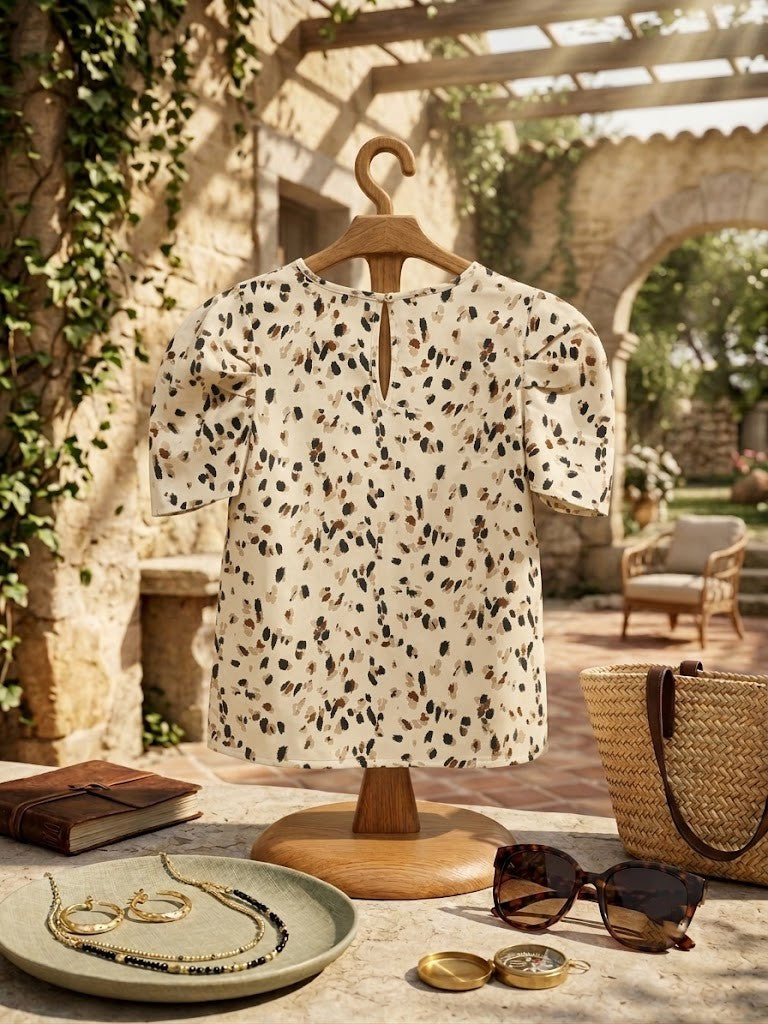 Chic Abstract Print Puff-Sleeve Blouse – Size Small