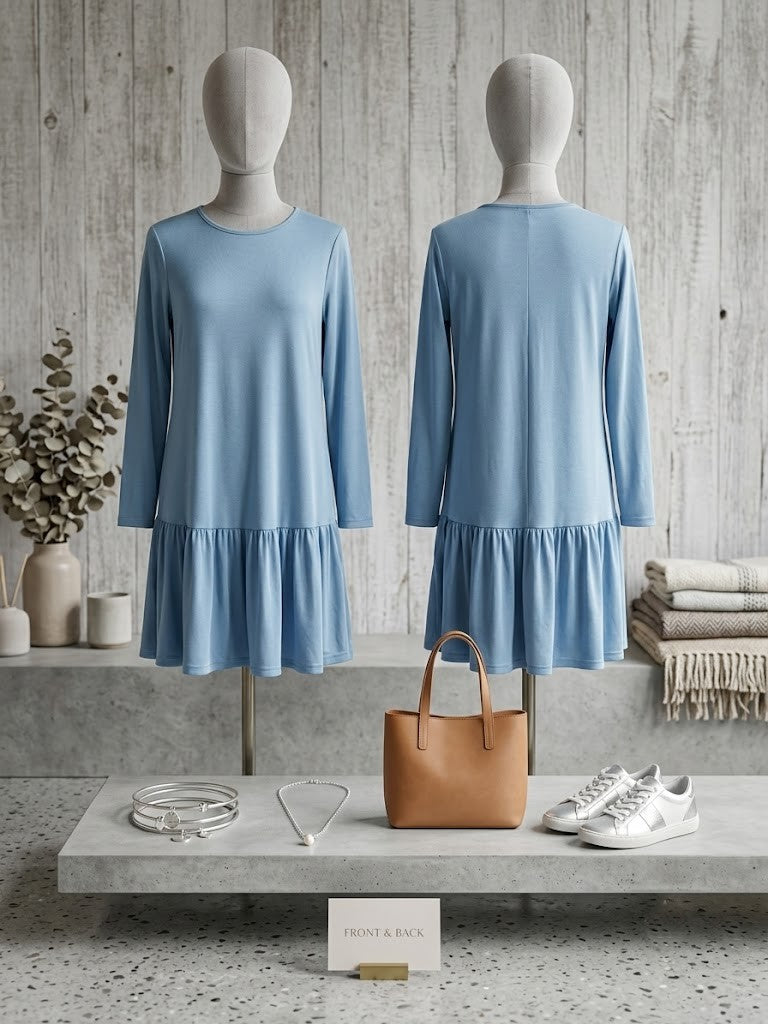 Effortless Everyday Drop-Waist Mini Dress – Blue – Size Small (Excellent Condition)