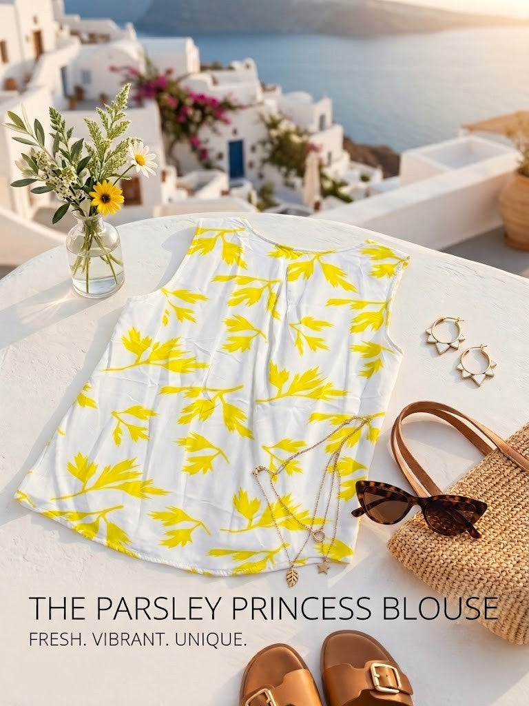 The Parsley Princess Blouse - Vibrant Floral Viscose Top
