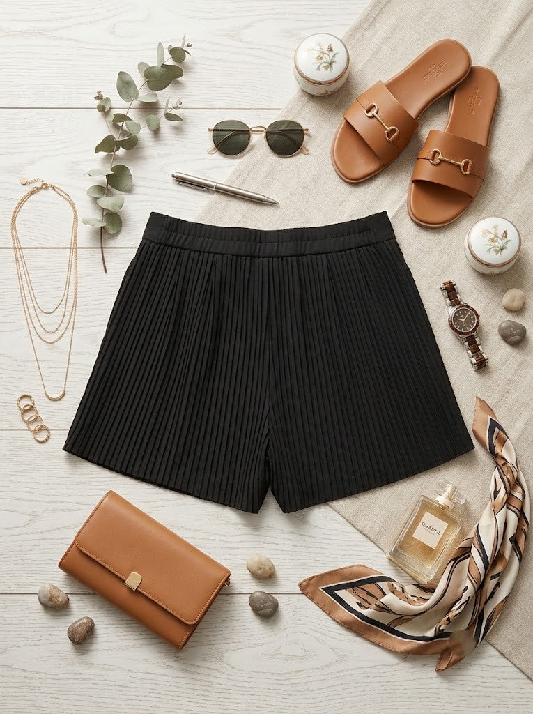 Elevated Pleated Tailored Shorts – Sophisticated Black, Size XL