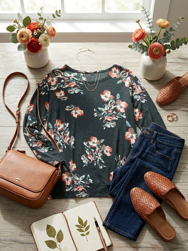 Floral Print Long-Sleeve Blouse – Size 3XL – Excellent Condition